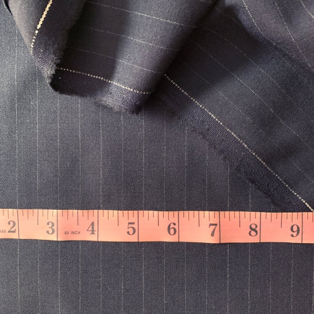 Pure Wool Navy with White Pin Stripe Fabric for Sewing